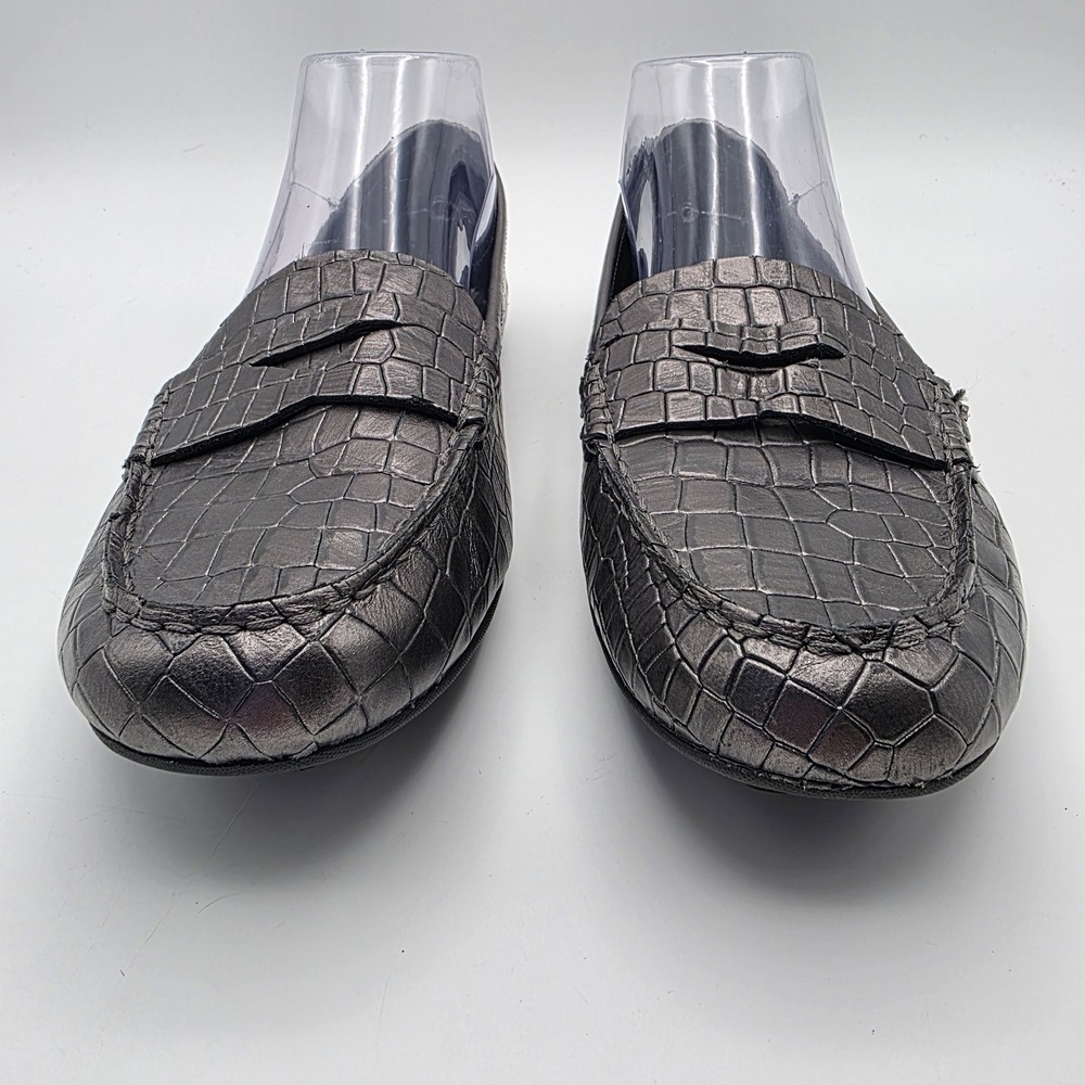 Born Malena Loafers Womens 9 Metallic Pewter Croc Embossed Leather Driving Shoes - Picture 6 of 10